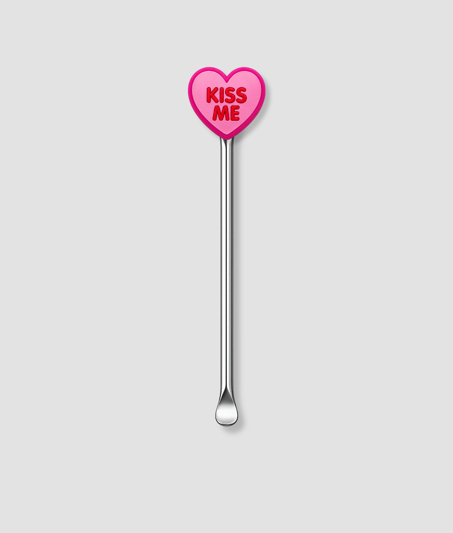 Zilveren mini schepje met Kiss Me hart figuur bovenop