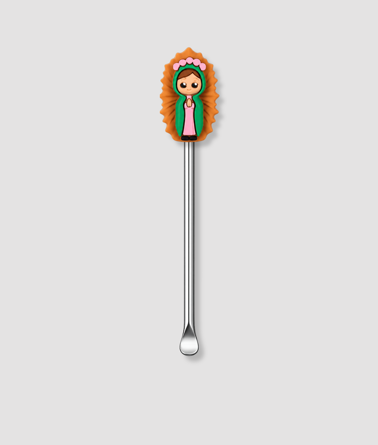 Zilver mini schepje met kleurrijke Maria figuurtje bovenop
