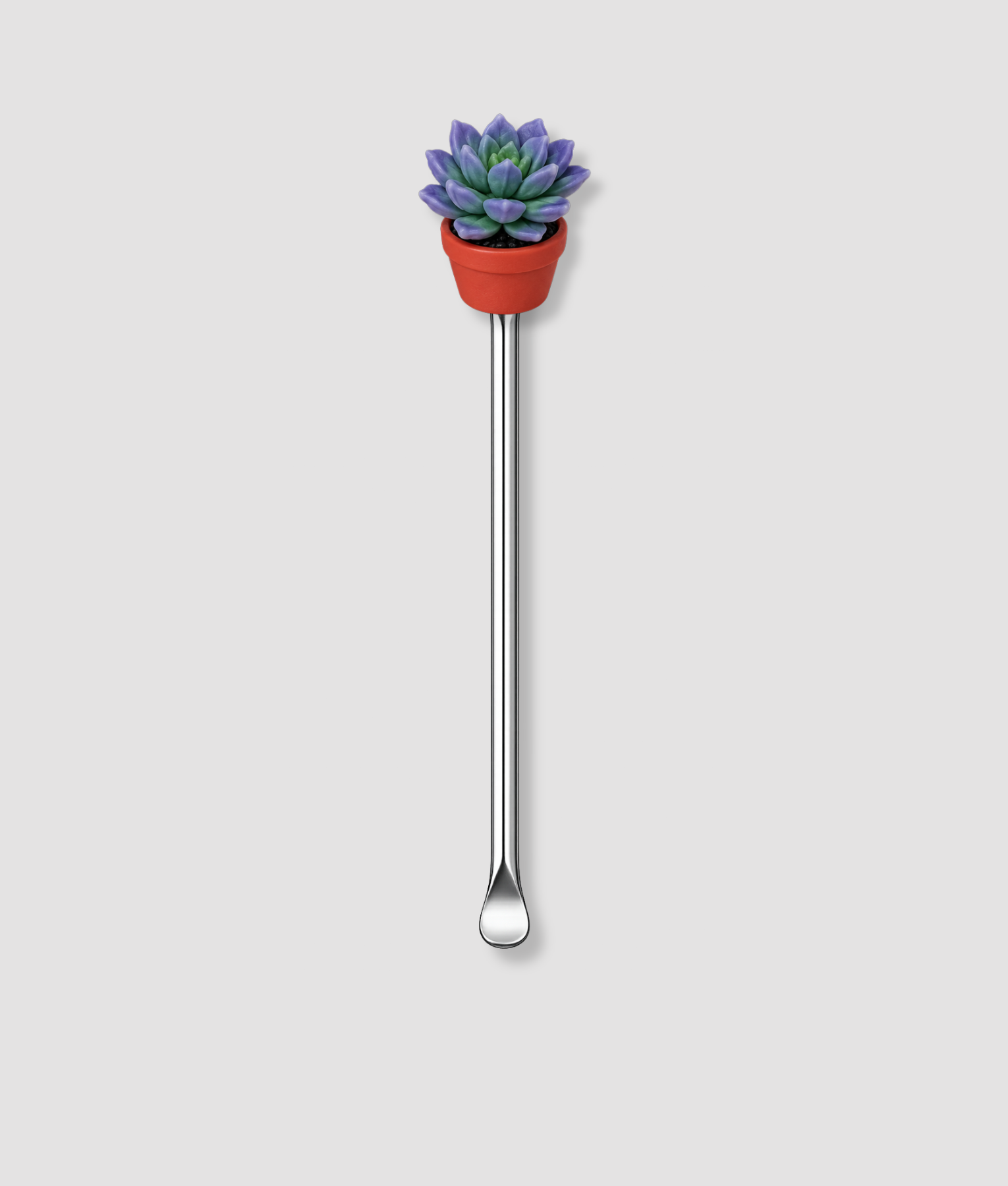 Zilver mini schepje met paarse succulent in oranje pot