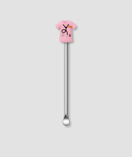 Zilver mini schepje met roze doktersschort en stethoscoop