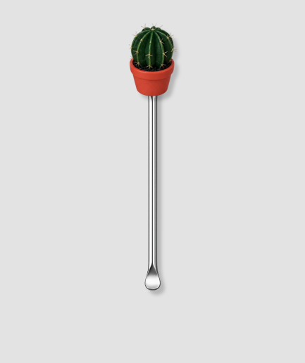 Zilveren mini schepje met klein cactusfiguur bovenop