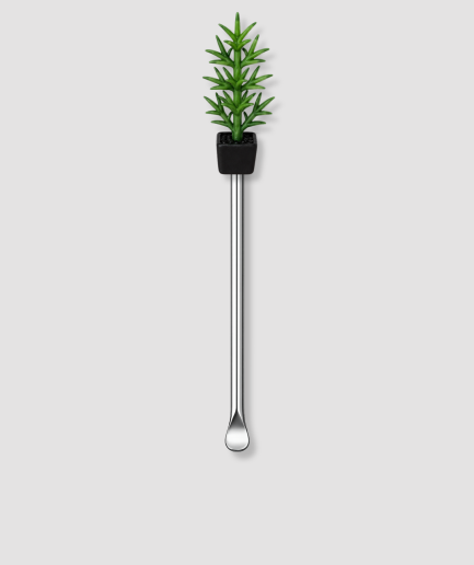 Zilveren mini schepje met groen boompje figuur bovenop