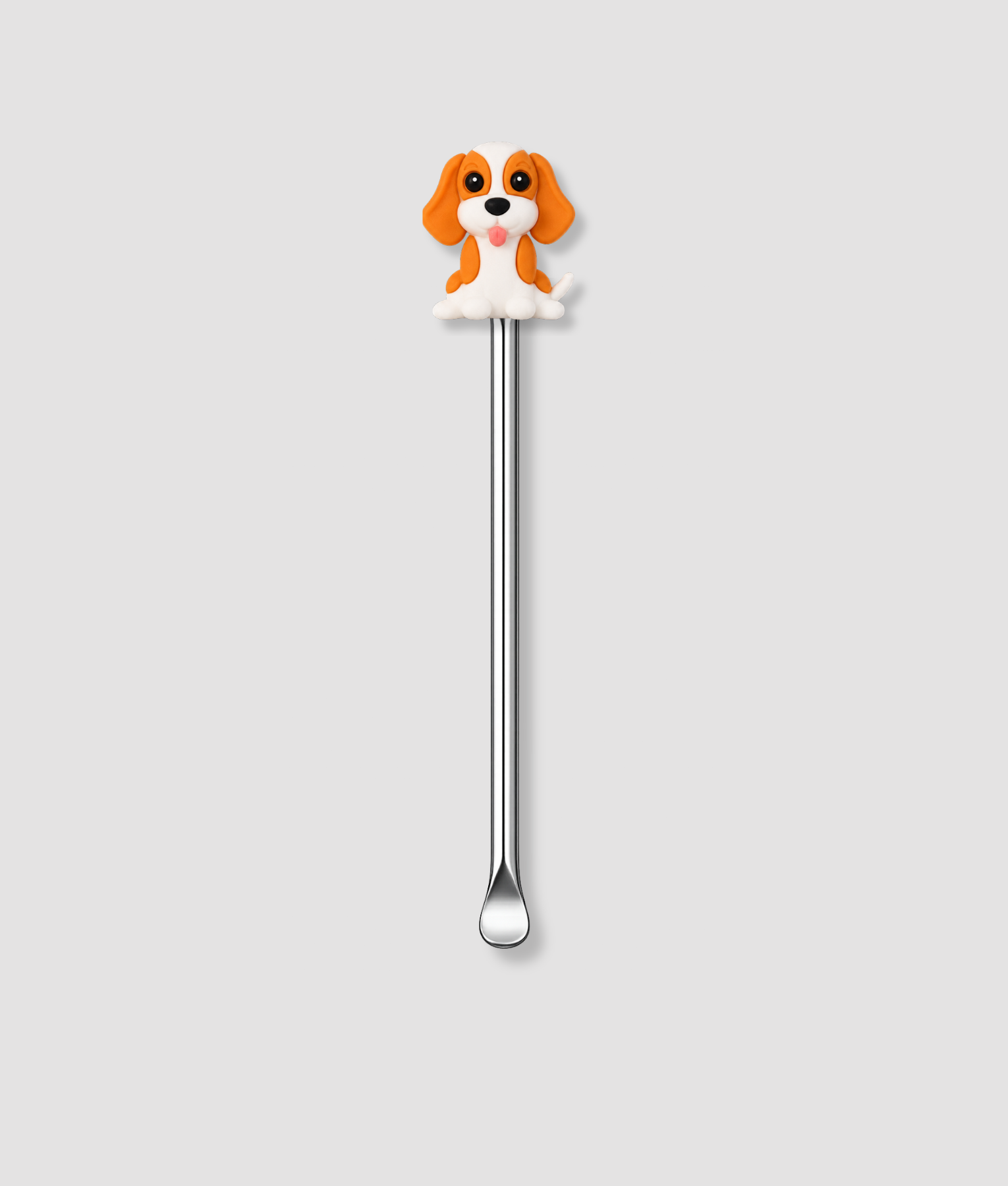 Zilveren mini schepje met bruin-witte hond figuur bovenop