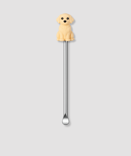 Zilveren mini schepje met witte hond figuur bovenop