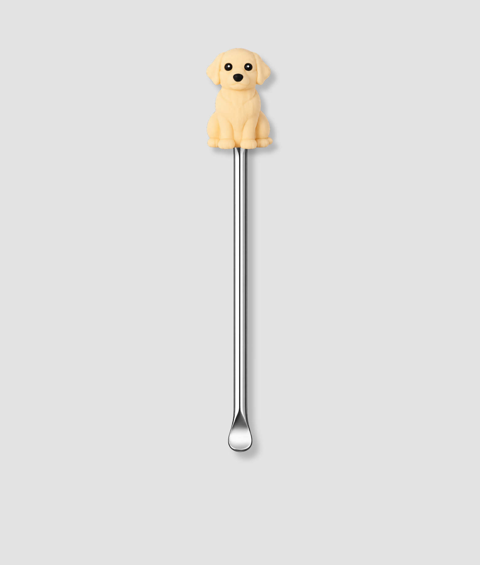 Zilveren mini schepje met witte hond figuur bovenop