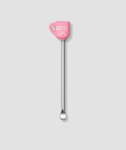 Zilver mini schepje met roze beker en Nurse Life tekst