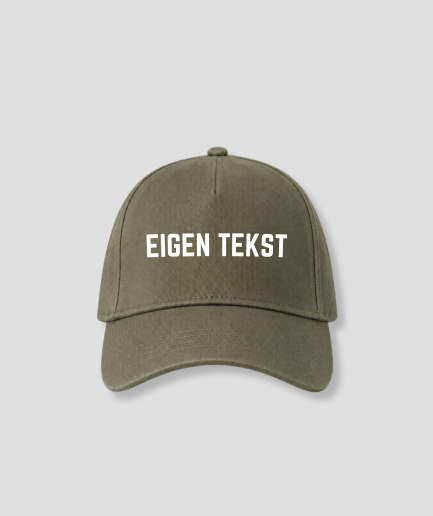 Olijfgroene pet met ruimte voor eigen tekst