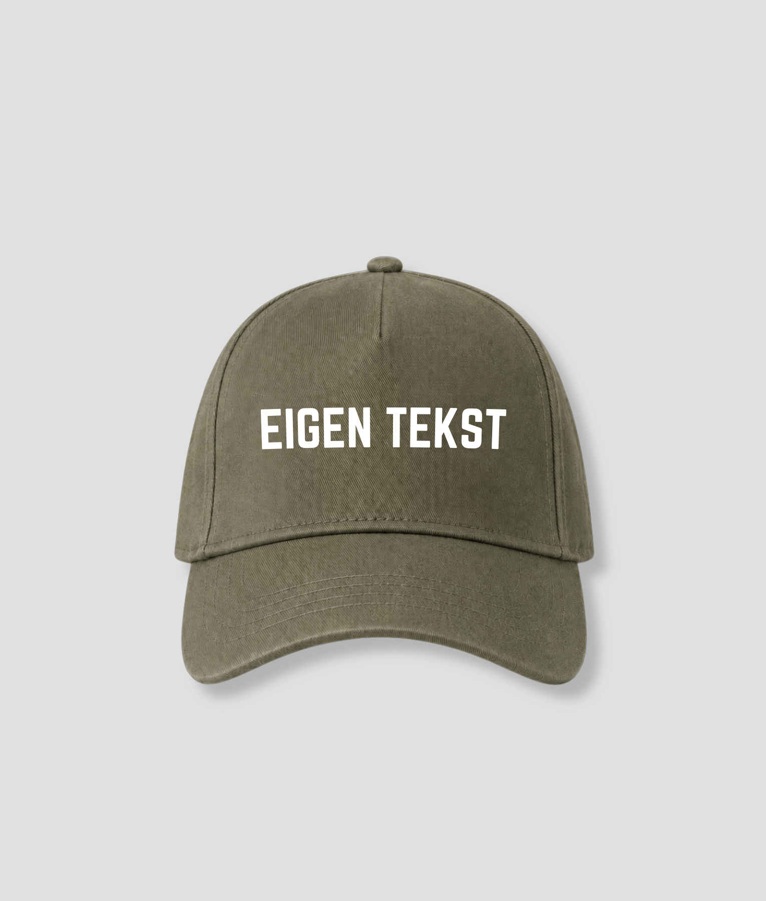 Olijfgroene pet met ruimte voor eigen tekst