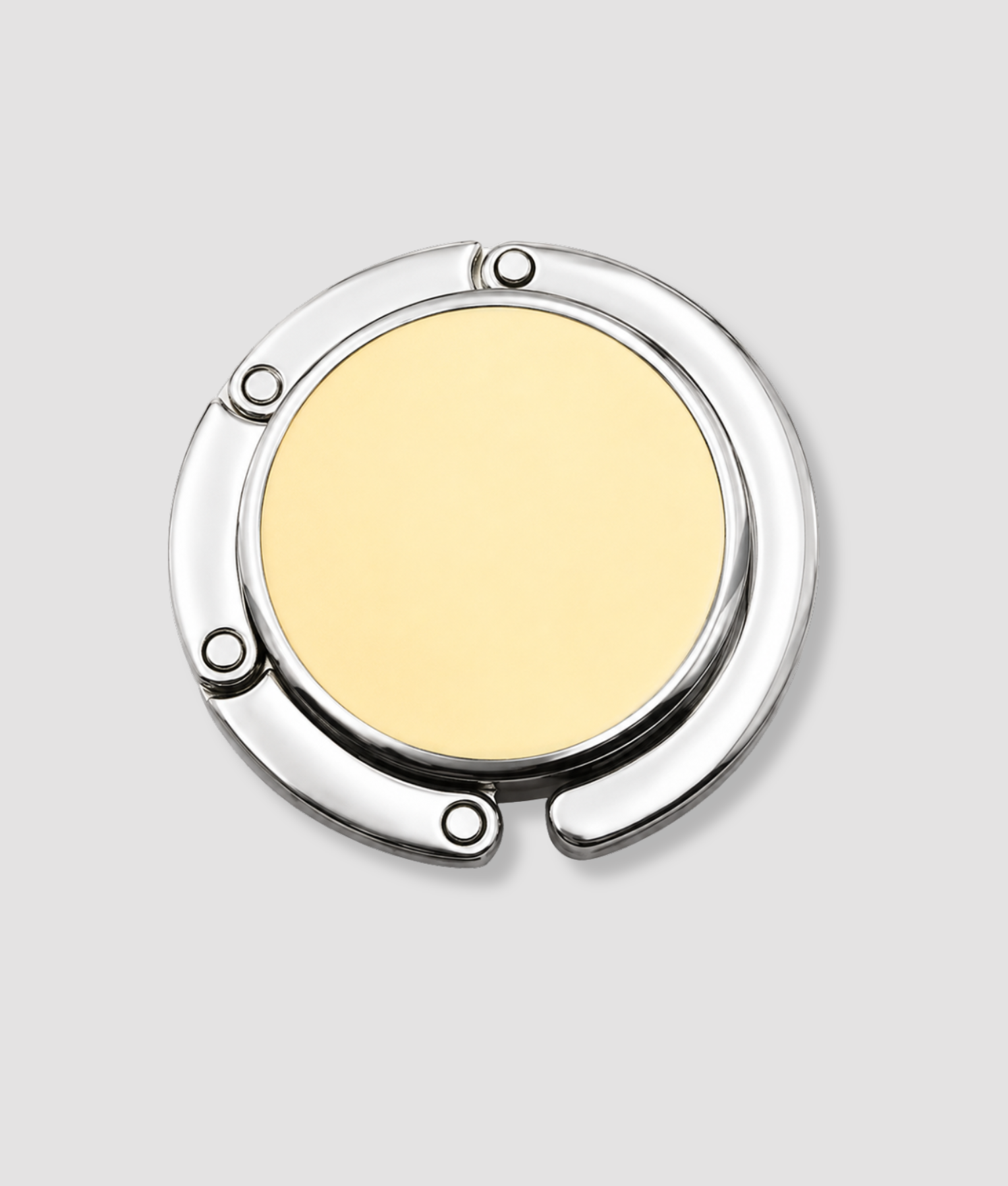 Ronde zilveren tassenhanger met beige midden gesloten