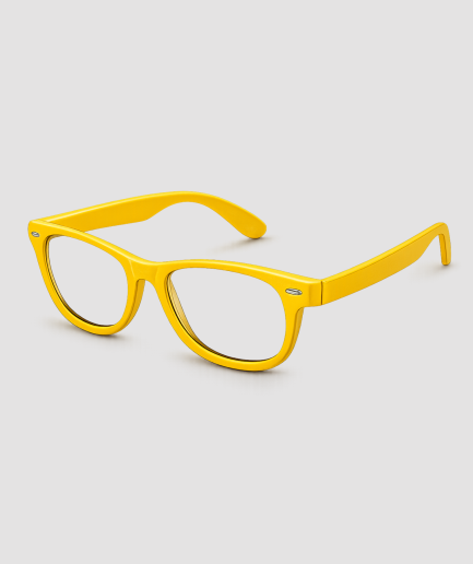Gele partybril met transparante glazen wayfarer stijl