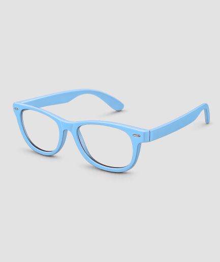 Lichtblauwe partybril met transparante glazen wayfarer stijl