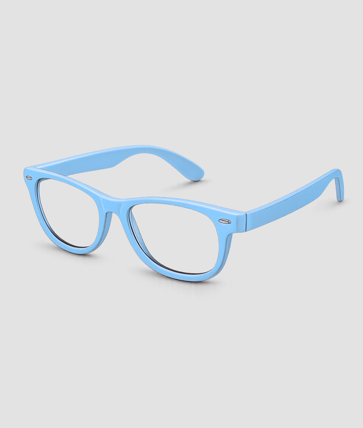 Lichtblauwe partybril met transparante glazen wayfarer stijl