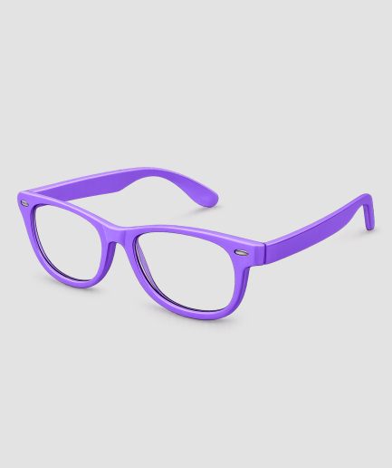 Paarse partybril met transparante glazen wayfarer stijl