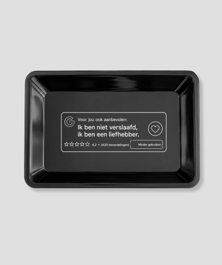 Rolling tray met tekst "5 Sterren Review"