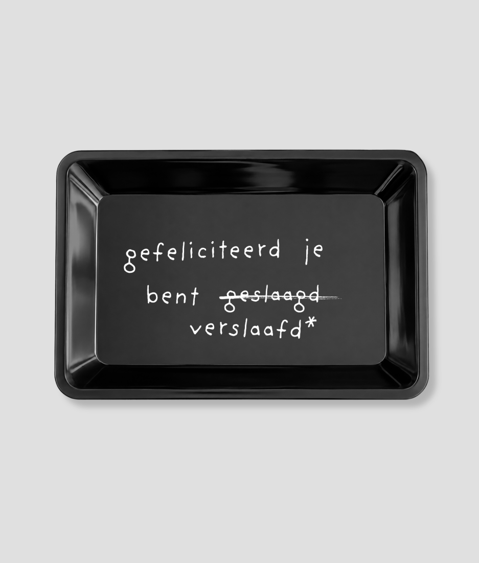 Rolling tray met humoristische tekstopdruk