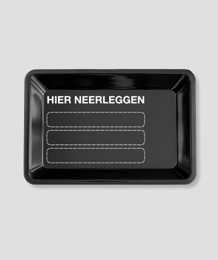 Rolling tray met tekst "Hier Neerleggen"