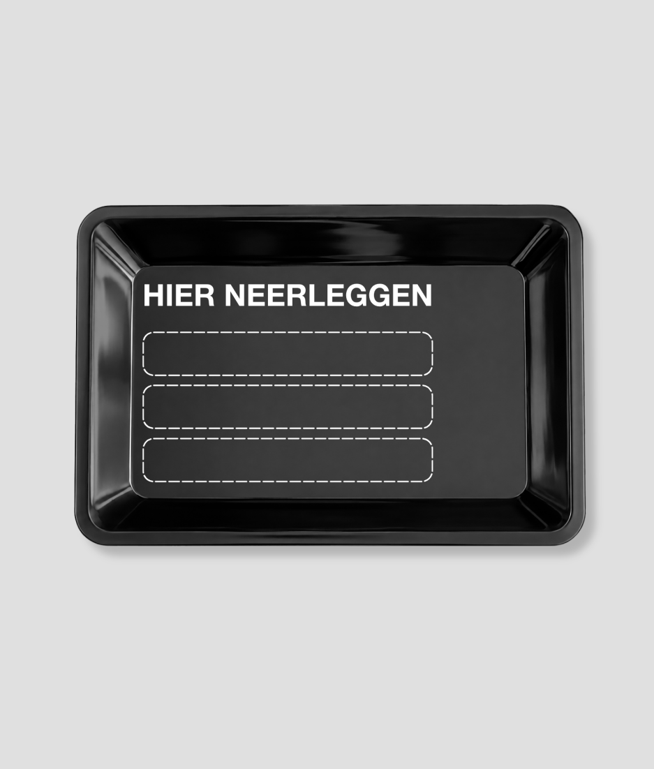 Rolling tray met tekst "Hier Neerleggen"