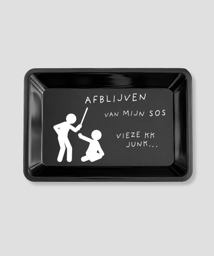 Rolling tray met humoristische tekstopdruk, tweede variant