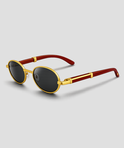 Rood-bruine ronde retro festival zonnebril met vintage uitstraling