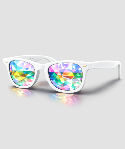 Spacebril met wit montuur en prisma diffractieglazen