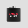 Zwarte zakfles met GANG IS ALLES tekst in rood en wit als grappig cadeau