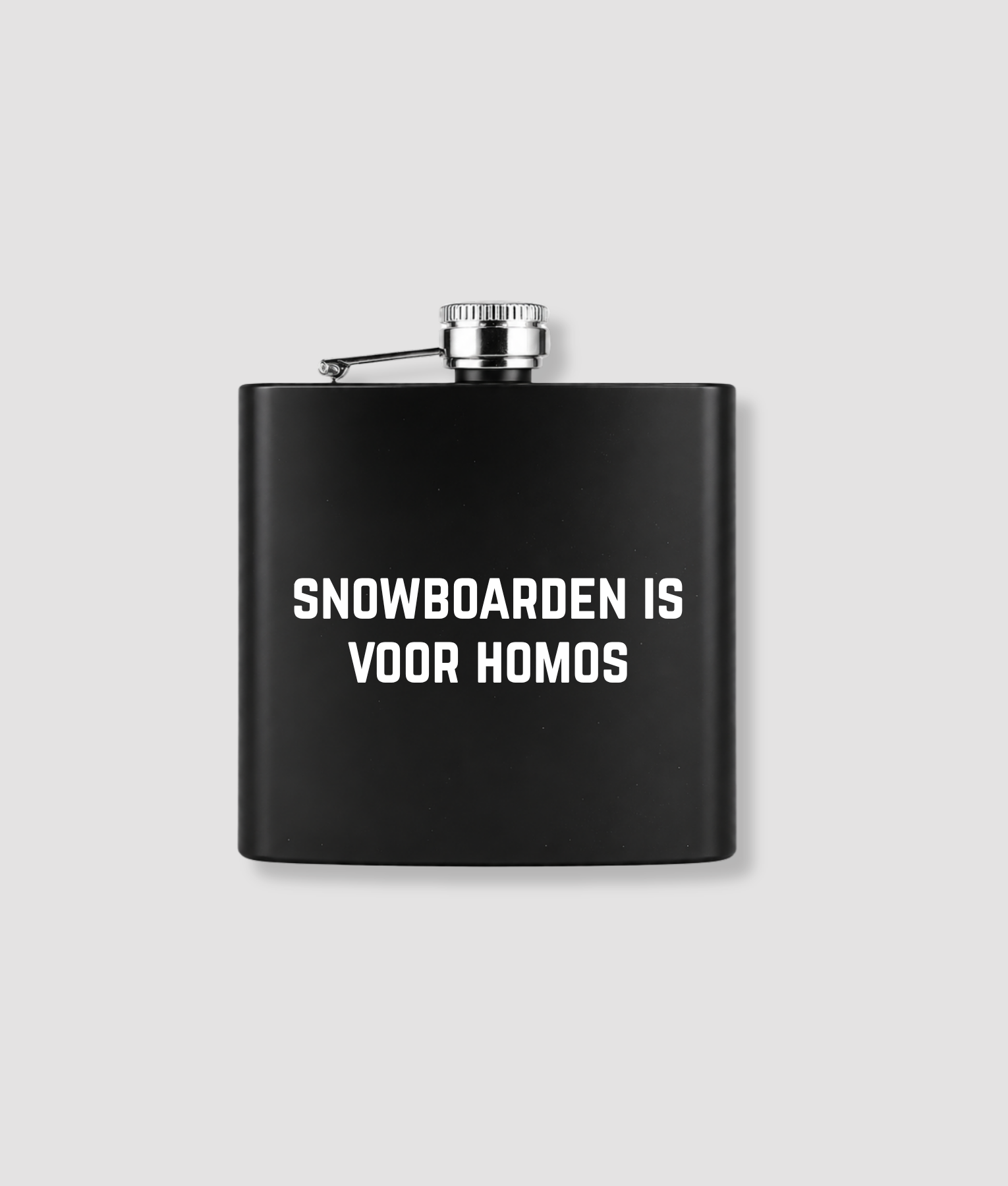 Zwarte zakfles met eigen tekst bedrukking