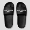 Zwarte platte badslippers met custom tekst bedrukt