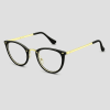 Zwarte cat-eye bril met goudkleurig metalen montuur doorzichtige glazen en zwarte pootjes met gouden accenten