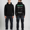 Zwarte hoodie met groene boarding pass opdruk modelfoto