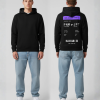 Zwarte hoodie met paarse boarding pass opdruk