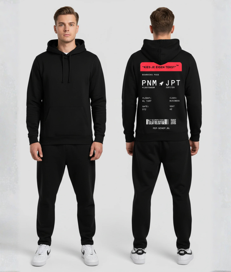 Festival hoodie met boarding pass opdruk