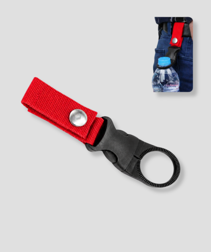 Rode flessenhouder met riemclip en zwart kunststof slot