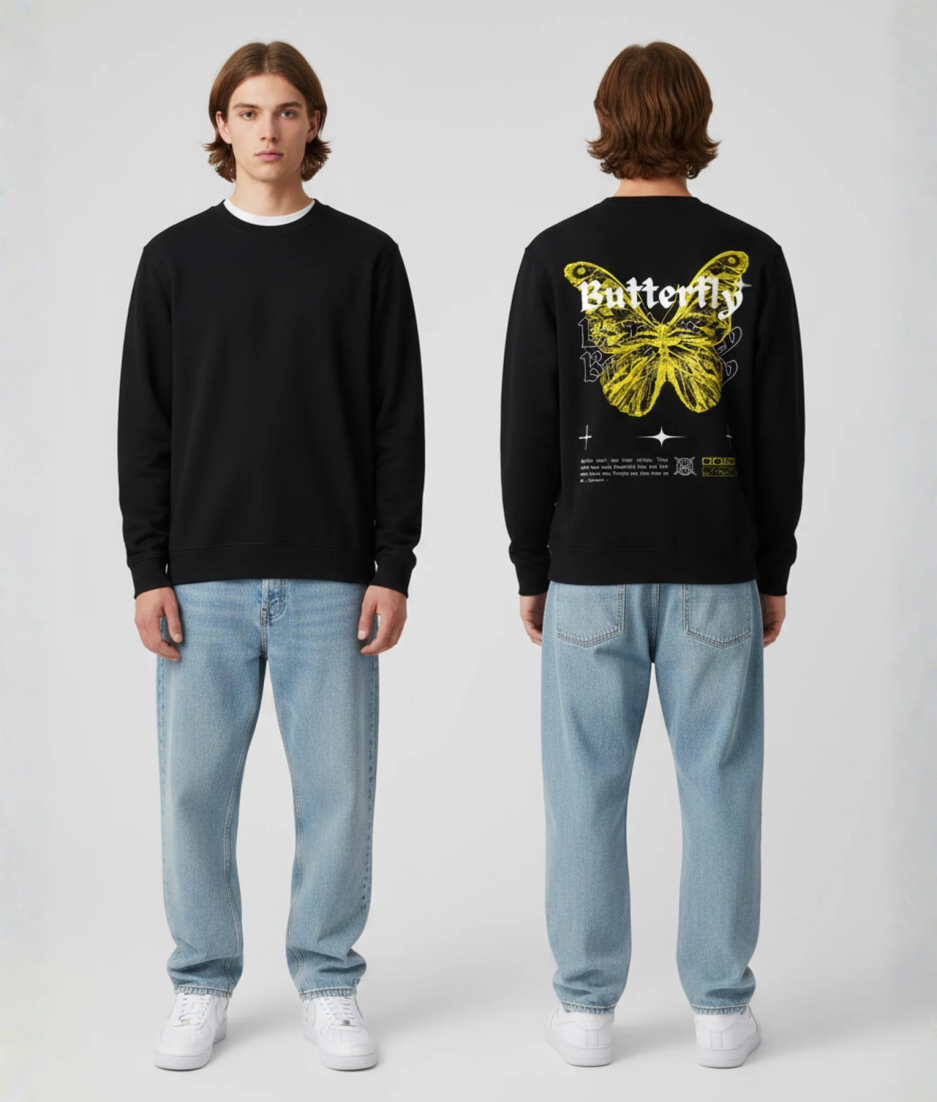 Model draagt hoodie met boarding pass opdruk