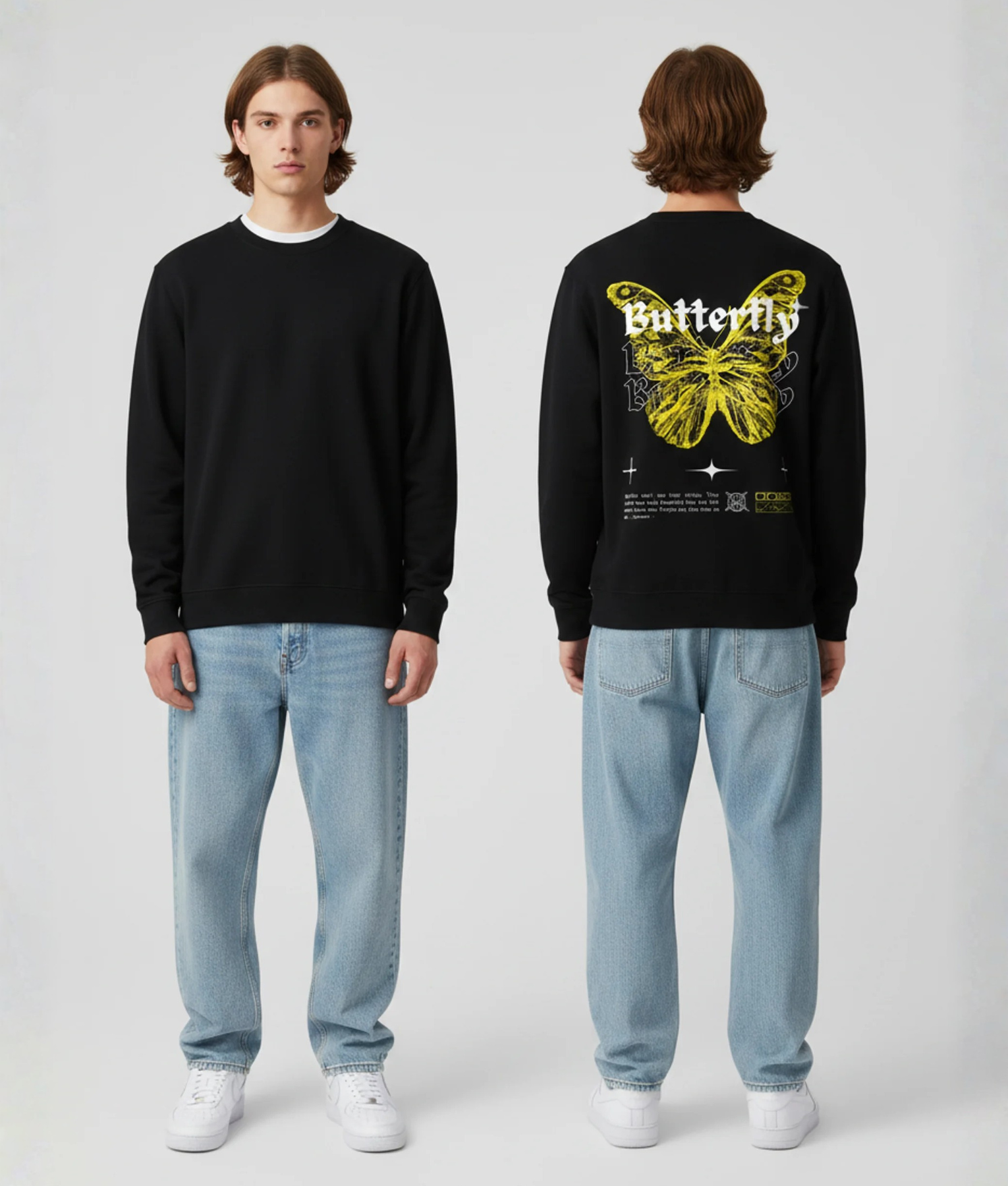 Model draagt hoodie met boarding pass opdruk