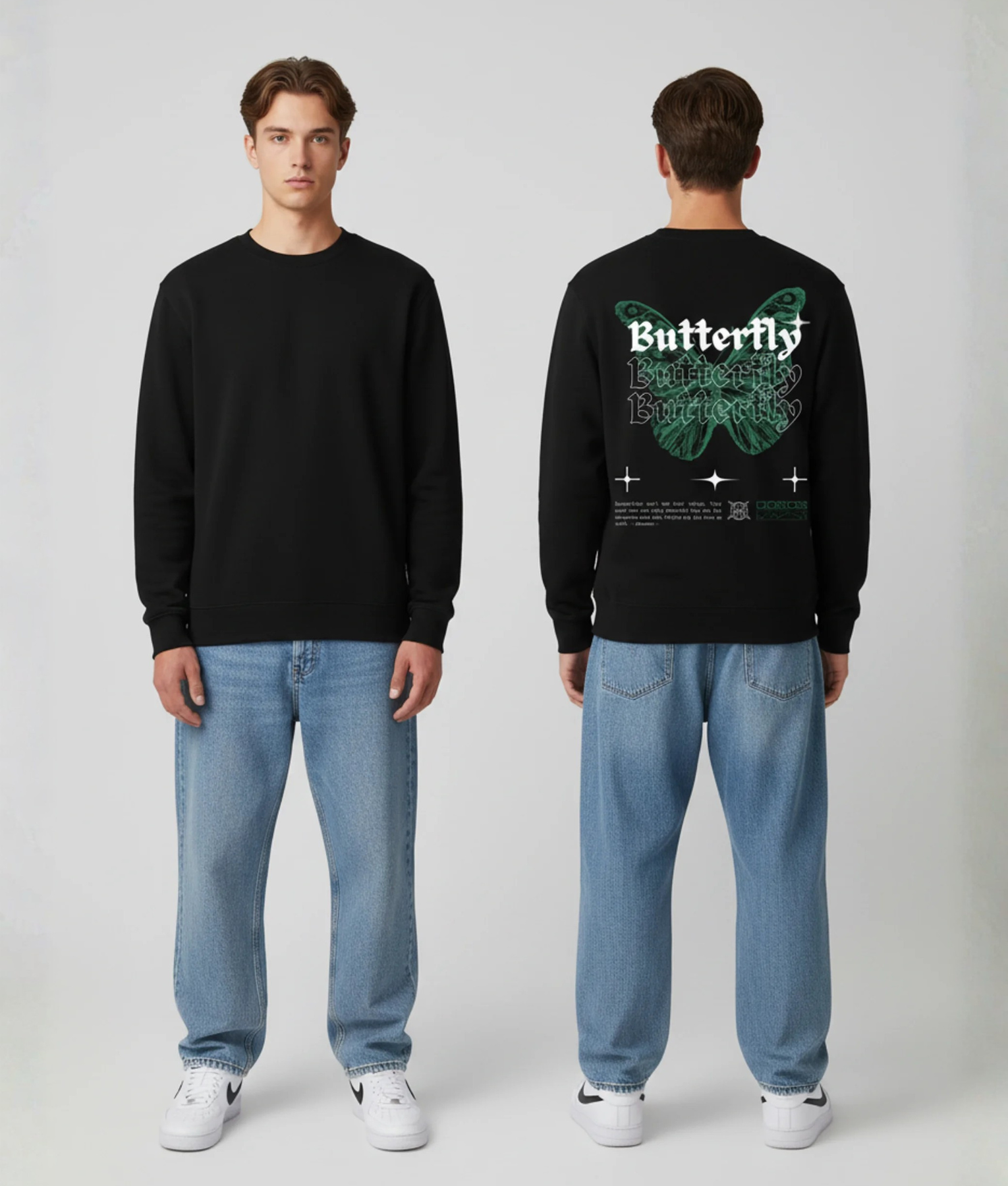 Model draagt hoodie met boarding pass opdruk