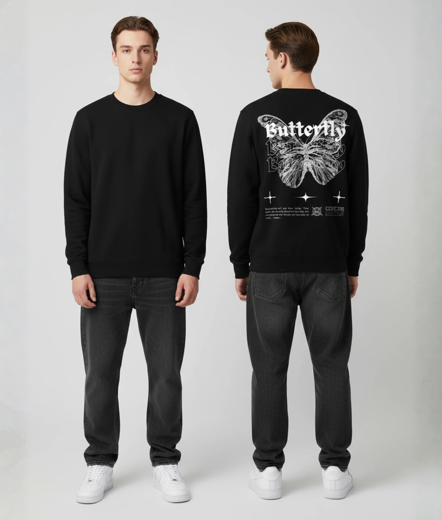 Model draagt hoodie met boarding pass opdruk