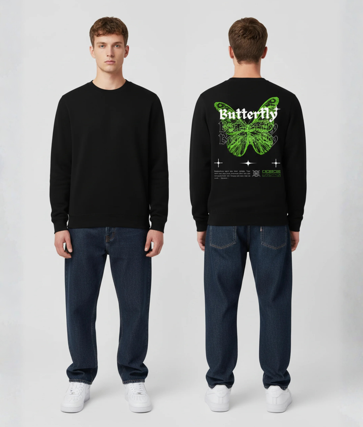 Model draagt hoodie met boarding pass opdruk