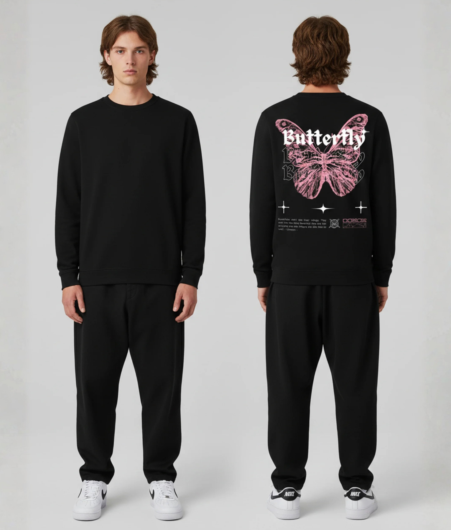 Model draagt hoodie met boarding pass opdruk