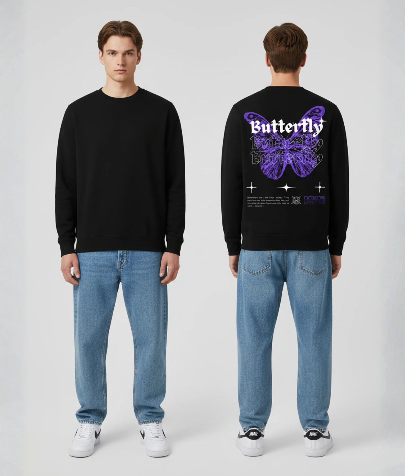 Model draagt hoodie met boarding pass opdruk