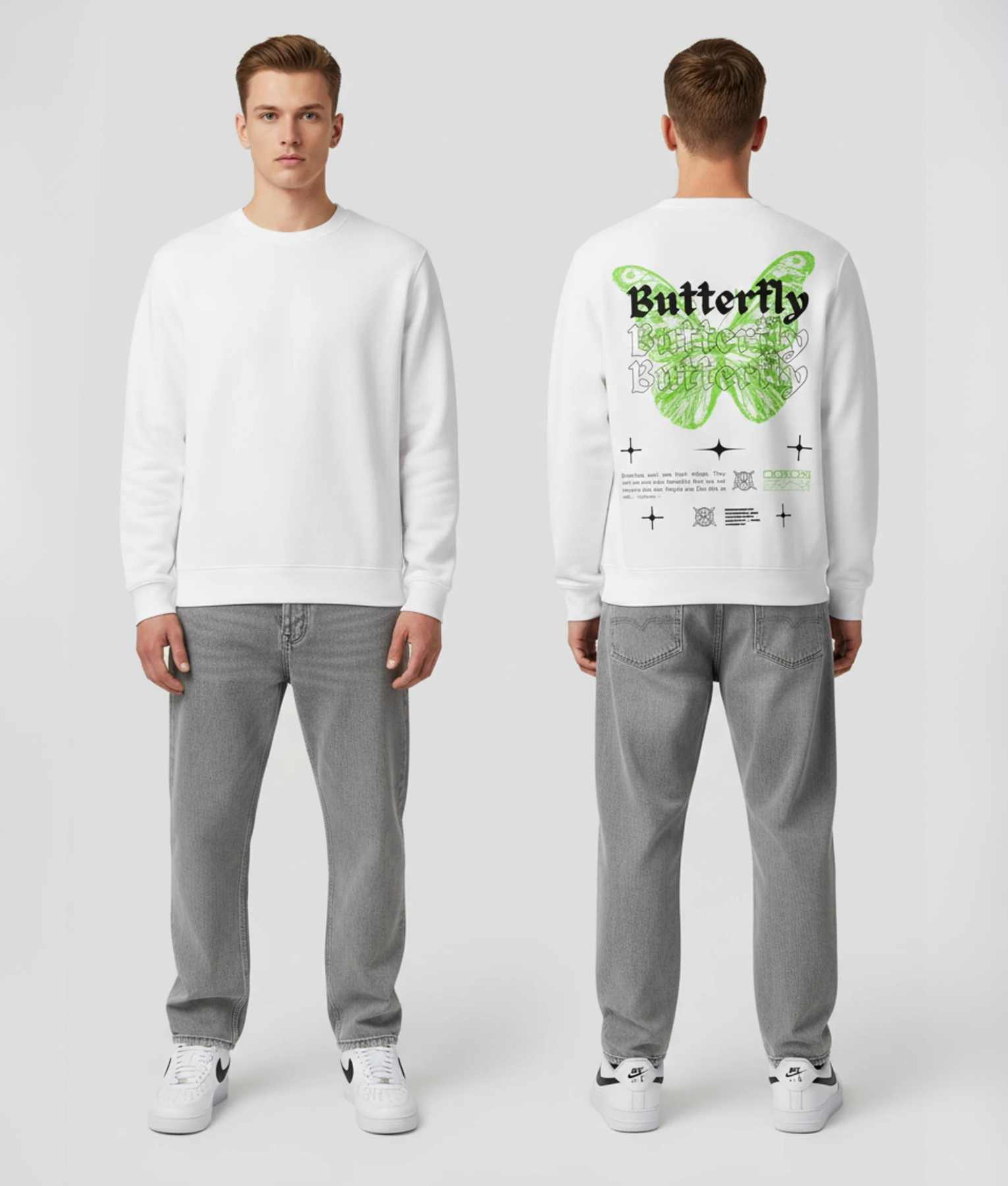 Model draagt hoodie met boarding pass opdruk