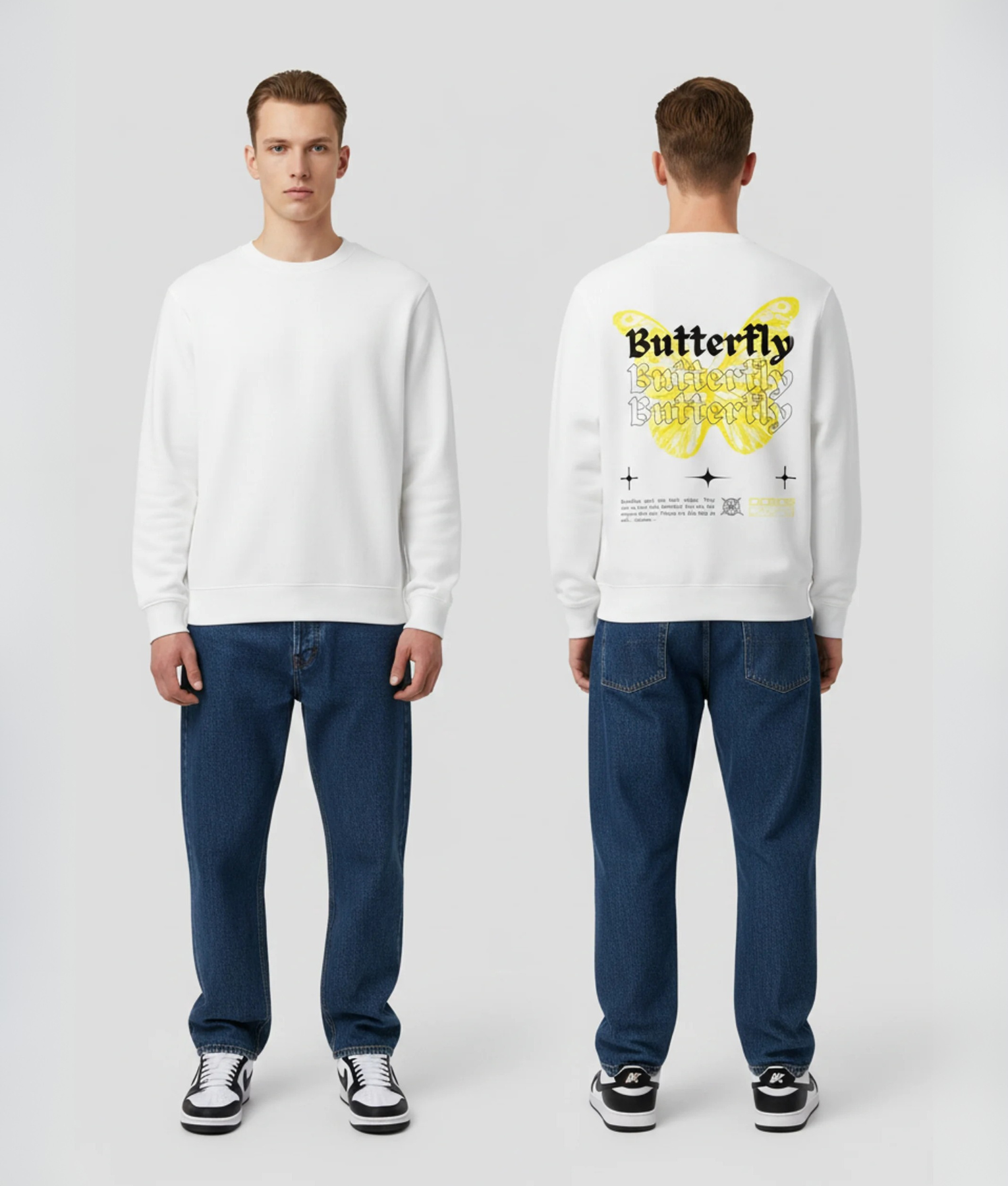 Model draagt hoodie met boarding pass opdruk