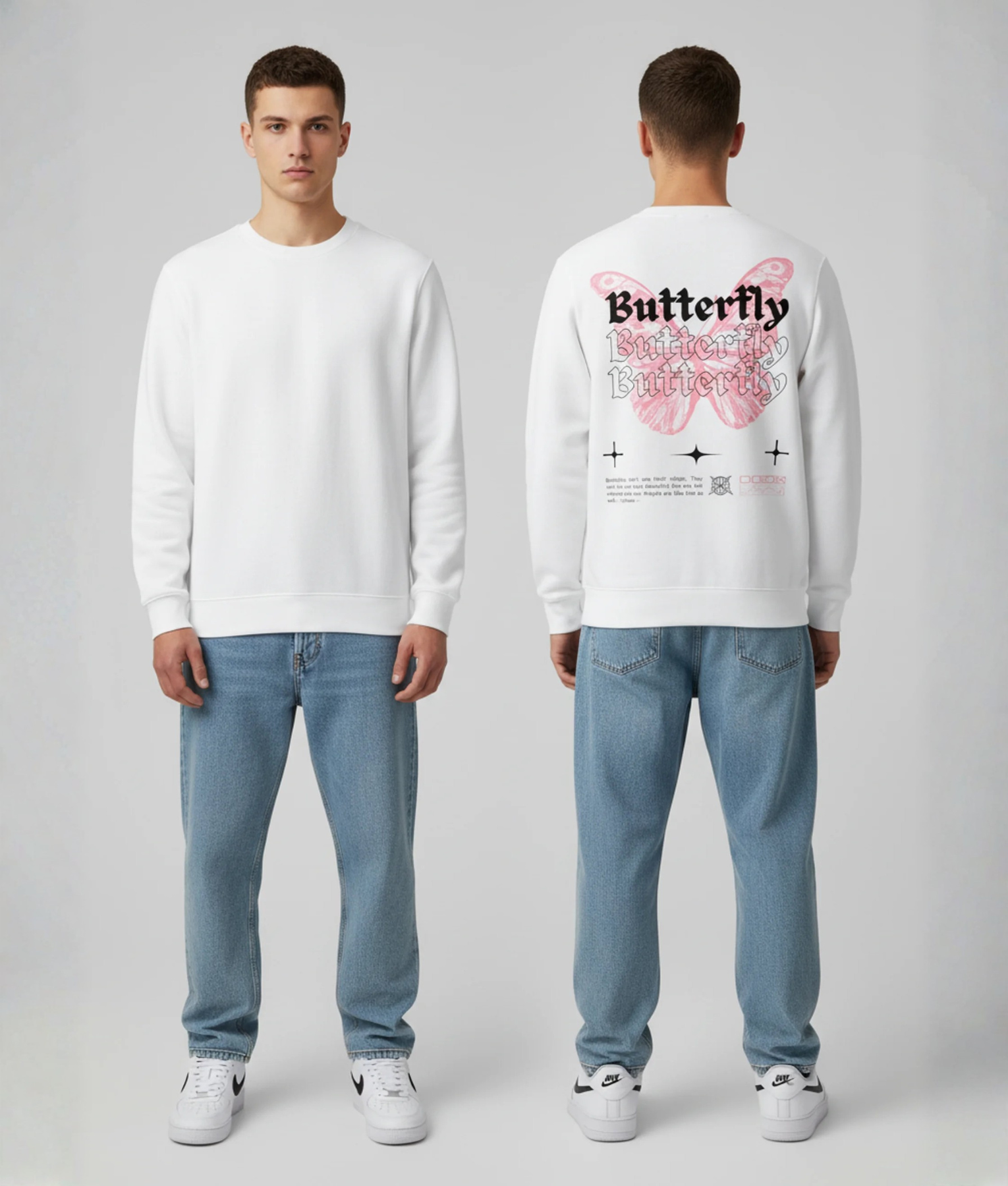 Model draagt hoodie met boarding pass opdruk