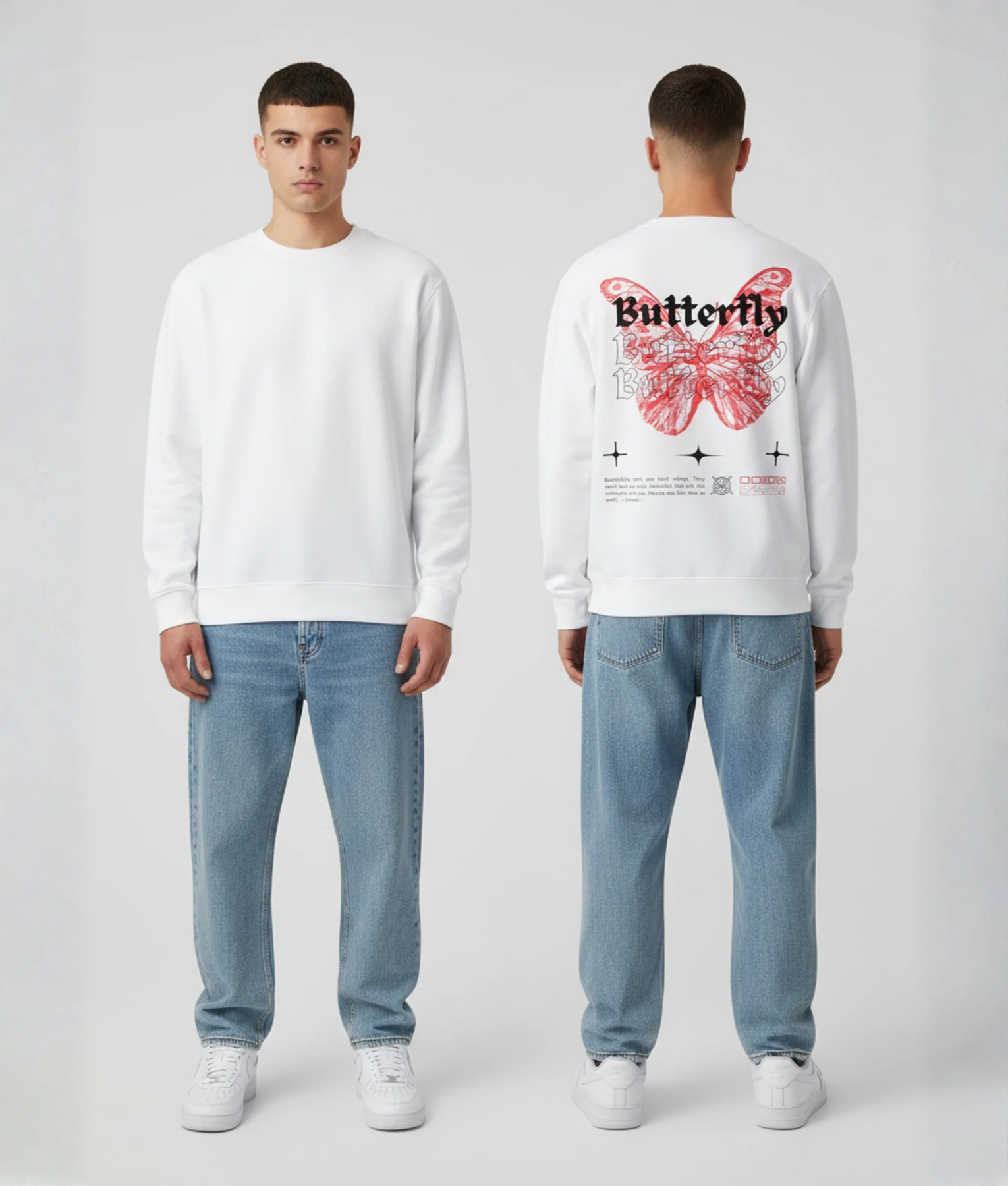 Model draagt hoodie met boarding pass opdruk