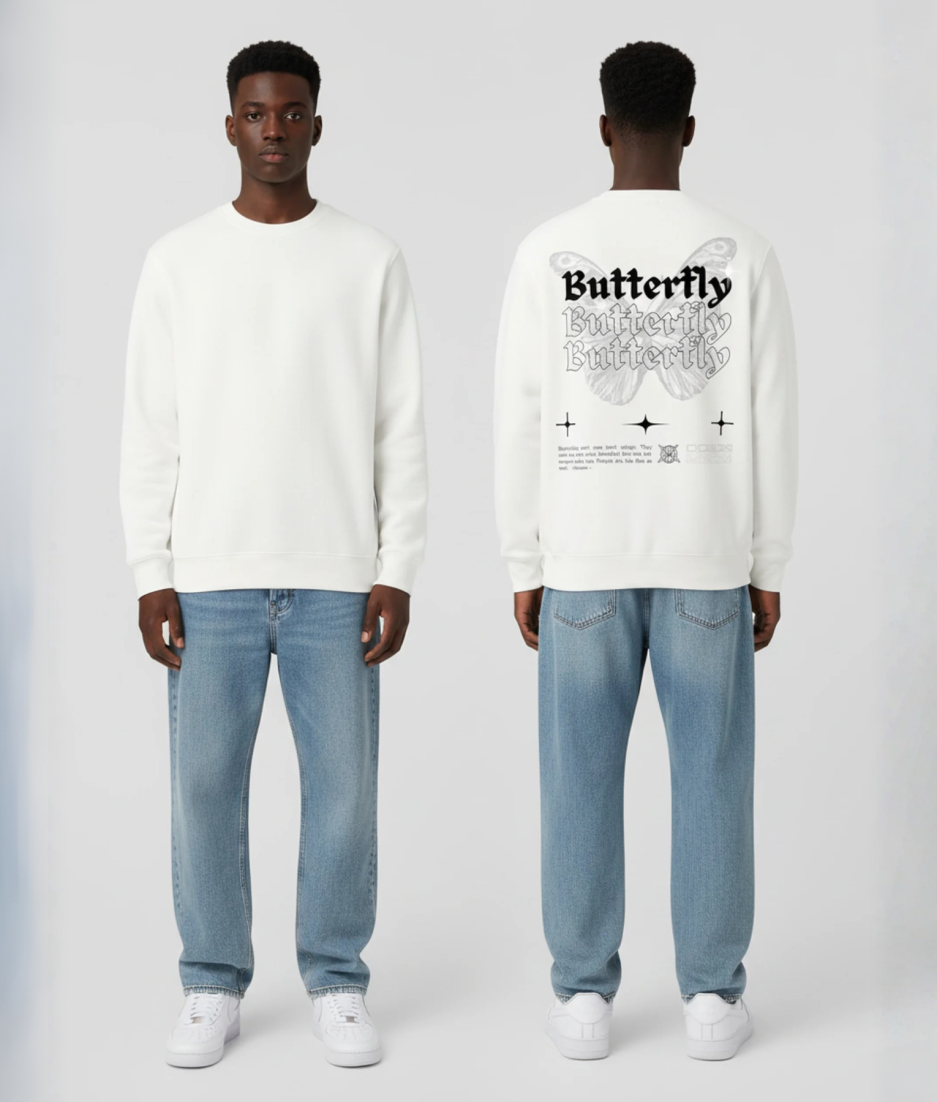 Witte hoodie met butterfly opdruk op achterkant