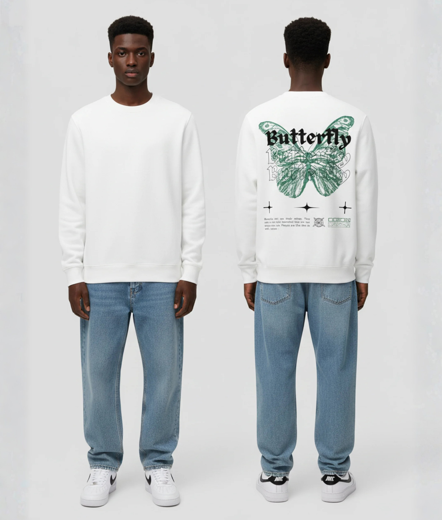 Witte hoodie met groene butterfly opdruk op achterkant