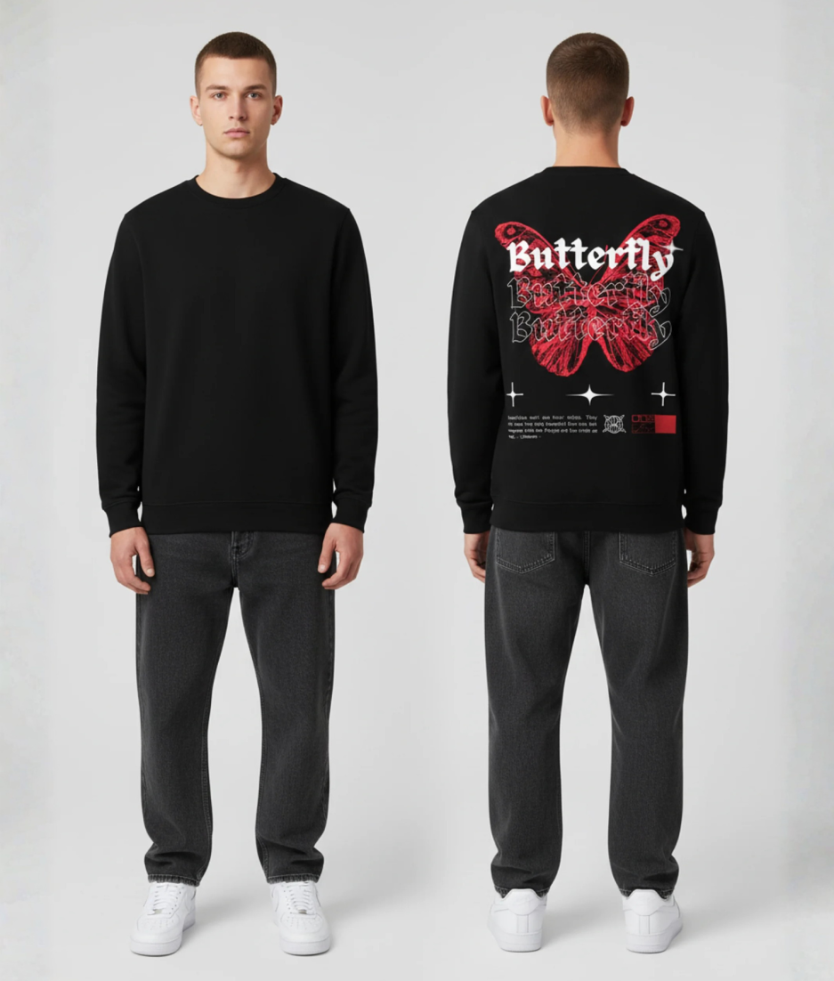 Model draagt hoodie met boarding pass opdruk