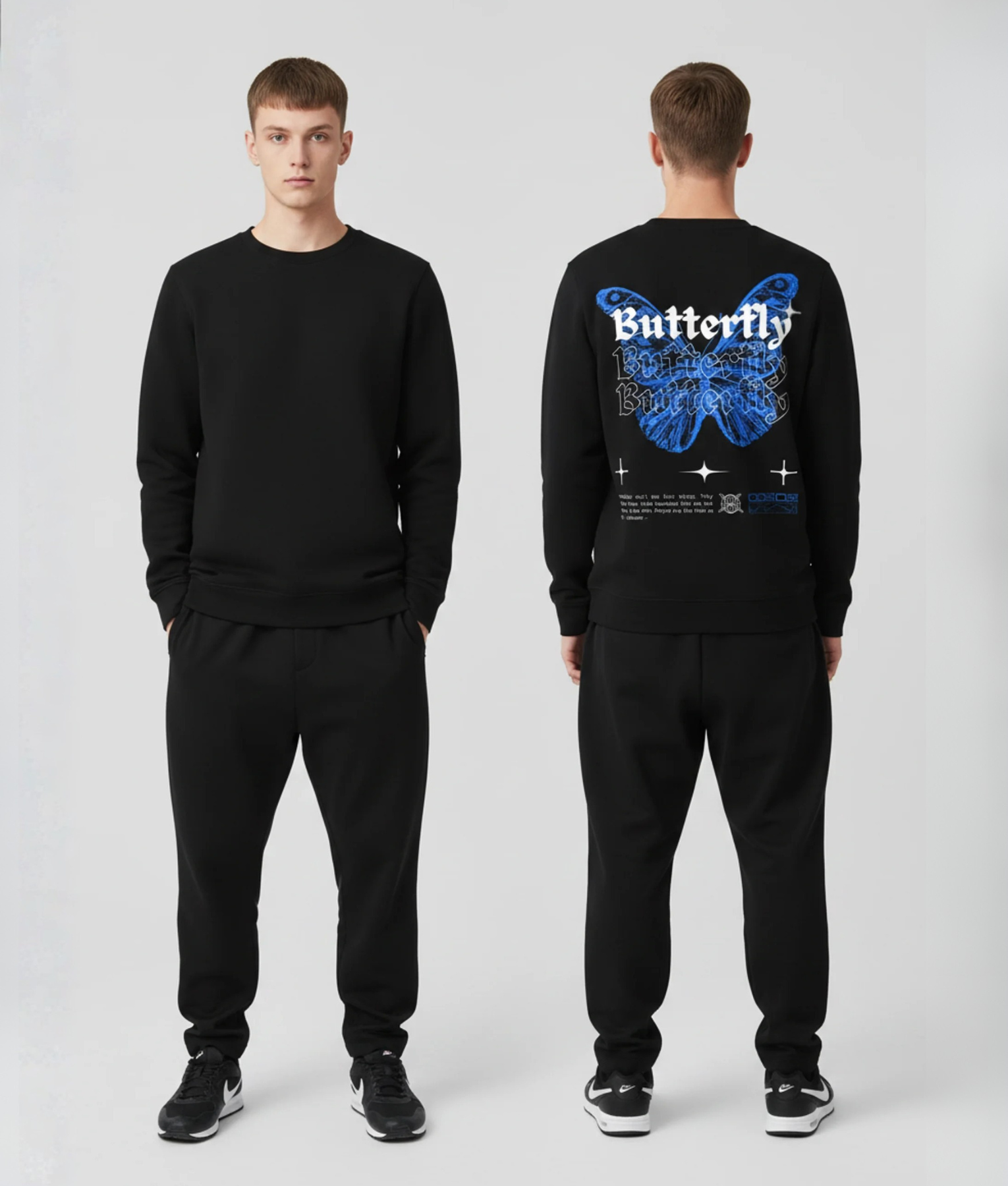 Model draagt hoodie met boarding pass opdruk