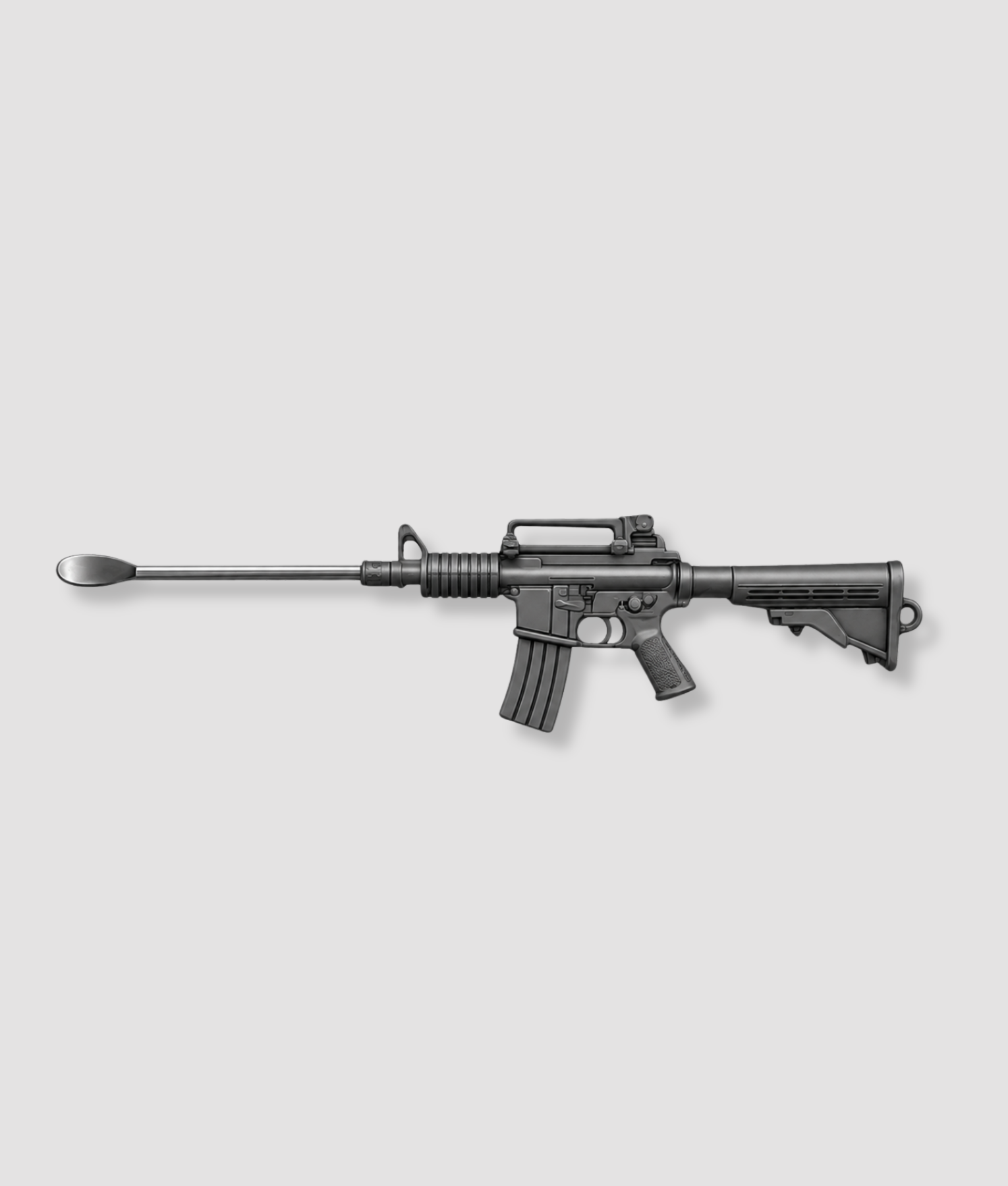 Zilveren metalen doseer schepje in assaultgeweermodel