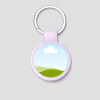 Lila ronde leren sleutelhanger met eigen afbeelding