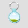 Turquoise ronde leren sleutelhanger met eigen afbeelding